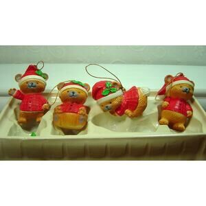 VINTAGE PLASTIC TEDDY BEAR ORNAMENT SET OF 4-HONG KONG-FRIENDLY HOME PARTIES